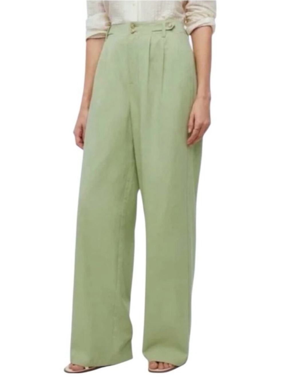 Madewell The Harlow Wide Leg Pleated Trouser Pant Soft Green Sz 4 Classic Preppy